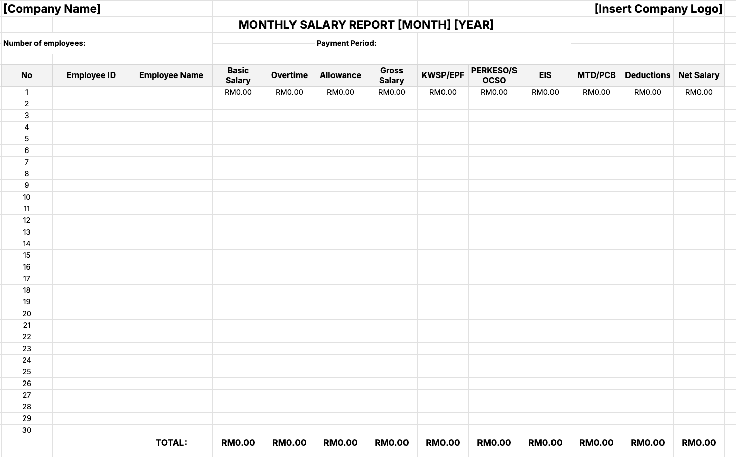 monthly salary template free download